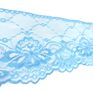 Iridescent glittery light blue net lace ribbon by metre - width 129 mm