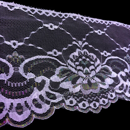 Iridescent glittery violet net lace ribbon by metre - width 140 mm