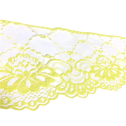 Iridescent glittery yellow net lace ribbon by metre - width 144 mm