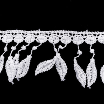 White leaves lace fringe by metre - width 55 mm