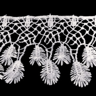 White leaves lace fringe trim by metre - width 75 mm