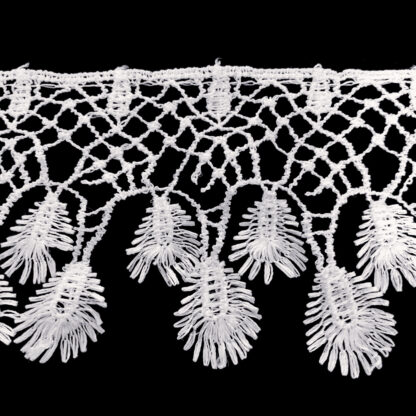 White leaves lace fringe trim by metre - width 75 mm