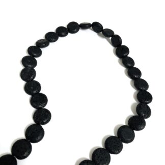 Flat round black lava beads by strand - size 12 mm - length 38.5 cm