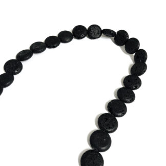 Flat round black lava beads by strand - size 5 x 16.5 mm - length 38.5 cm