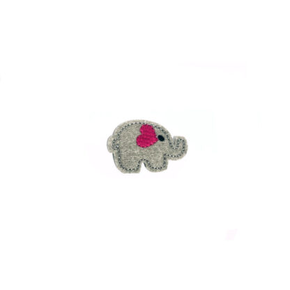 Pink heart black eye grey elephant iron-on garment sticker by piece - size 30 x 45 mm