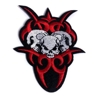 Three white skulls red and black iron-on garment sticker by piece - size 90 x  113 mm
