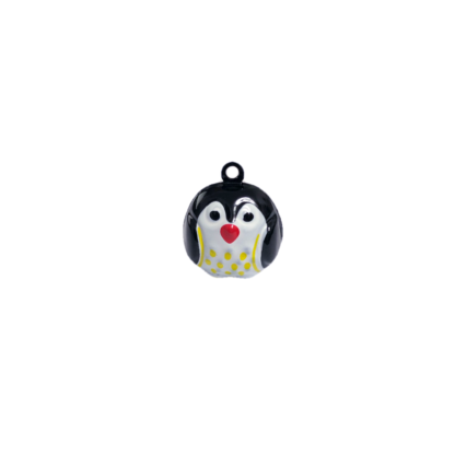 Black white red and yellow penguin pendant jingle bell - size 19 x 23 mm