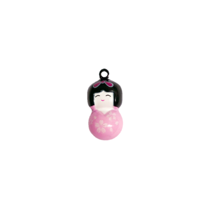 Pink black and white doll pendant jingle bell - size 13 x 27 mm