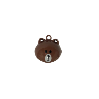 Brown black and white bear head pendant jingle bell - size 20 mm