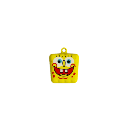 Yellow red white black and blue square Sponge Bob pendant jingle bell - size 20 mm