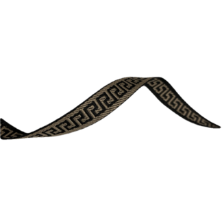 Embroided ethnic yellowish cream ribbon with black Greek key pattern by metre - width 10 mm