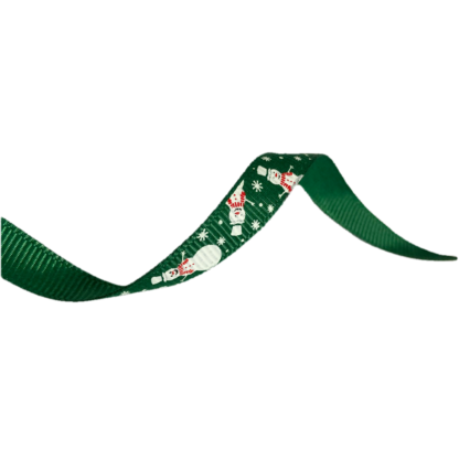Dark green grosgrain ribbon with hat red scarf snowman and snowflakes for Christmas and New Year by metre - width 10 mm