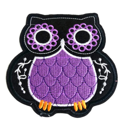 Light purple white and black owl with orange claws iron-on garment sticker by piece - size 120 mm