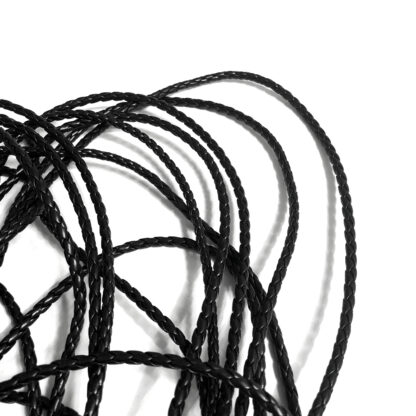 Braided round black leatherette cord by metre - diametre 4 mm