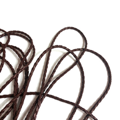 Braided round brown leatherette cord by metre - diametre 4 mm