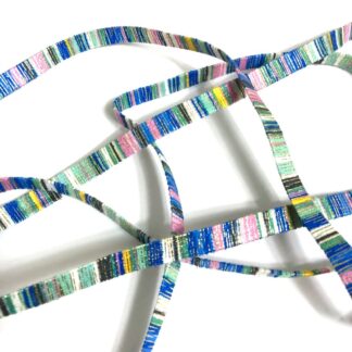 Golden pink blue and green striped fabric band by metre - width 10 mm
