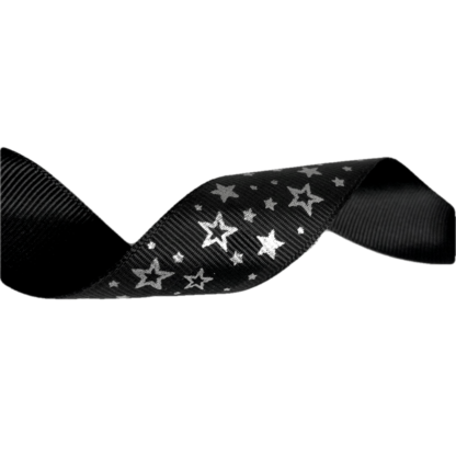 Black grosgrain ribbon with silvery stars by metre - width 25 mm