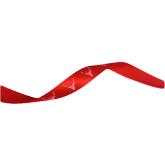 Red satin ribbon with white antlers stag heads by metre - width 10 mm