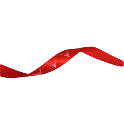 Red satin ribbon with white antlers stag heads by metre - width 10 mm