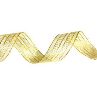 Cream white organza ribbon with golden stripes and edges by metre - width 26 mm