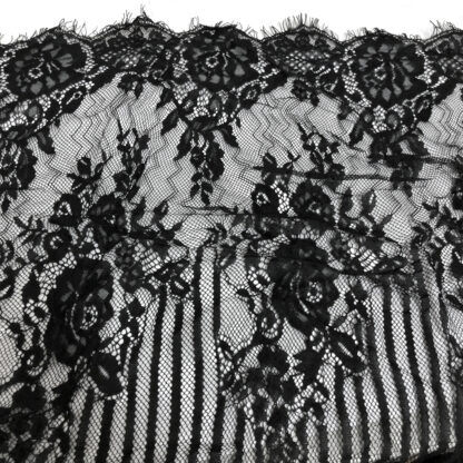 Black flowers net lace fabric by metre - width 150 cm
