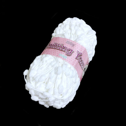 White pompon yarn - size 1.5 and 9 mm - weight 100 g