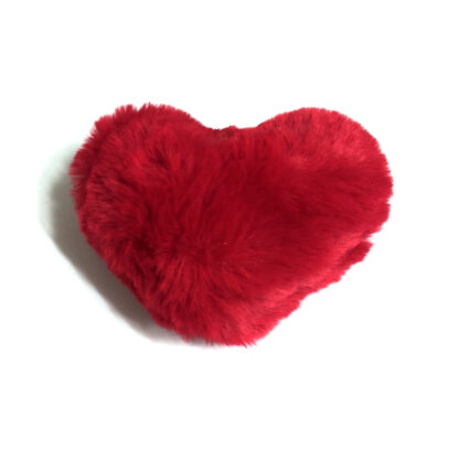 Red fur heart with white elastic loop - size 90 х 110 mm