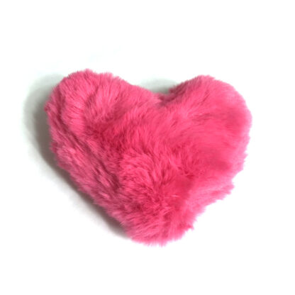 Pink fur heart with white elastic loop - size 90 х 100 mm