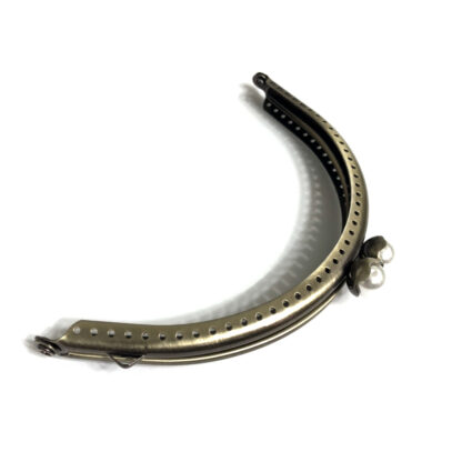 Brass metal handbag frame with pearly ball clasp - size 75 x 130 mm