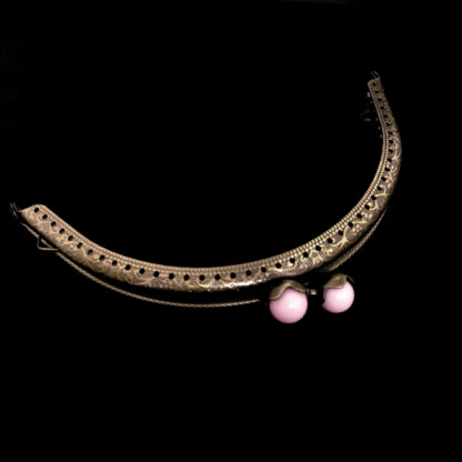 Brass metal handbag frame with pink ball clasp - size 75 x 130 mm