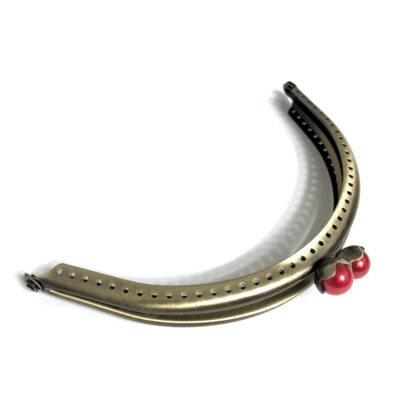 Brass metal handbag frame with red ball clasp - size 70 x 130 mm
