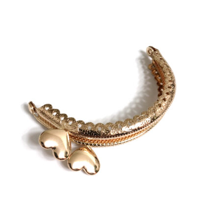 Golden metal handbag frame with heart clasp - size 50 x 85 mm