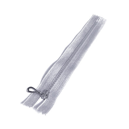 Silvery zipper with plastic teeth and metal slider - length 20 cm