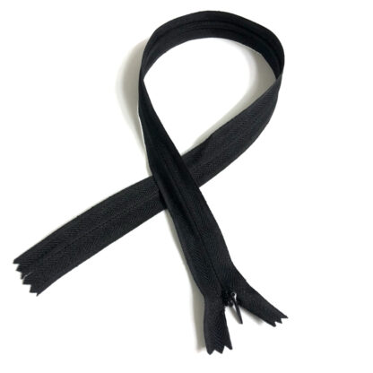 Black invisible zipper with plastic teeth and metal slider - length 50 cm