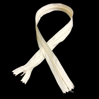 Cream white invisible zipper with plastic teeth and metal slider - length 50 cm
