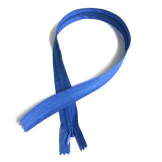 Blue invisible zipper with plastic teeth and metal slider - length 50 cm