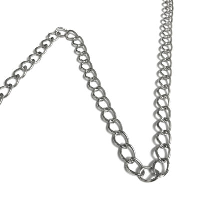 Silvery oval metal link chain by metre - width 10 mm