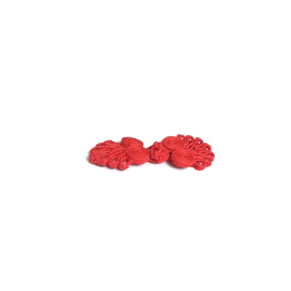 Red knot frog button closure with pearly beads - size 22 x 51 mm