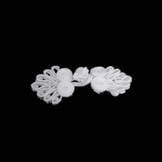 White knot frog button closure with pearly beads - size 22 x 51 mm