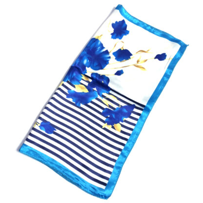 Navy striped head scarf with blue and yellow flowers - size 50 x 50 cm