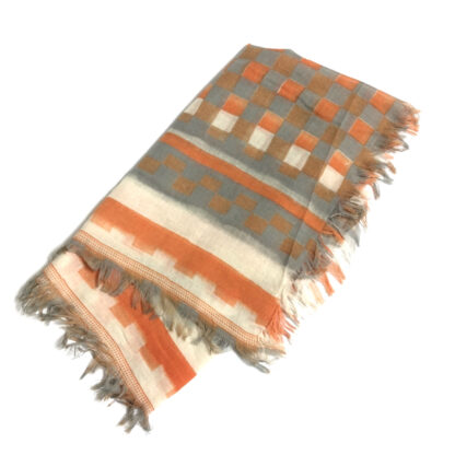 Orange grey and white checkered head scarf - size 170 x 66 cm
