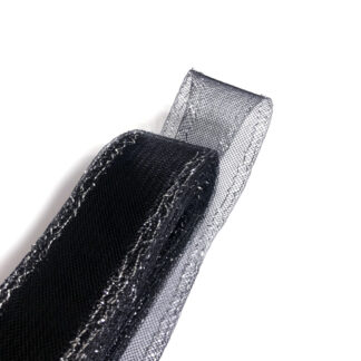 Elastic mesh net hard silvery strip edges black nylon ribbon by roll - width 46 mm - length approximately 14 metres