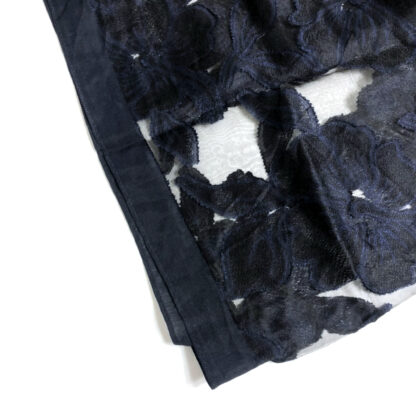 Black head scarf with navy flowers - size 180 x 65 cm
