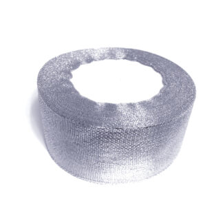 Silvery metallic organza ribbon by roll - width 40 mm - length 22.86 metres