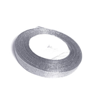 Silvery metallic organza ribbon by roll - width 7 mm - length 22.86 metres