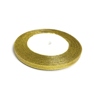 Golden metallic organza ribbon by roll - width 6 mm - length 22.86 metres
