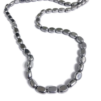 Flat oval silvery beads by strand - size 7 x 10 mm - length 60 cm