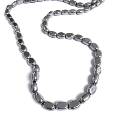 Flat oval silvery beads by strand - size 7 x 10 mm - length 60 cm