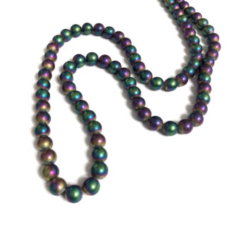 Round iridescent green blue and pink beads by strand - diametre 10 mm - length 80 cm