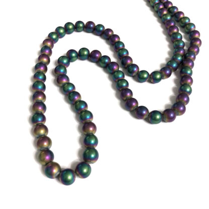 Round iridescent green blue and pink beads by strand - diametre 10 mm - length 80 cm